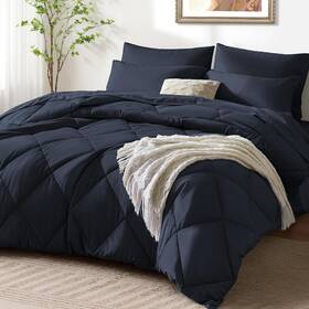 Shus24cf01nb8888 Sunstyle Home Full/queen Comforter Sets 7-pieces Bed Navy Blue