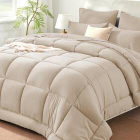 Shus24cf02be8888 Sunstyle Home Beige Full/queen Comforter Set - 7 Pieces Bed In A Bag Lightweight Goose Dow