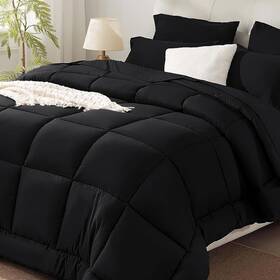 Shus24cf02bk8888 Sunstyle Home Full/queen Comforter Set - 7 Pieces Black Bed In A Bag All Seas