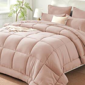 Shus24cf02pk8888 Sunstyle Home Pink Full/queen Comforter Set - 7 Pieces Bed In A Bag Lightweight Goose Down