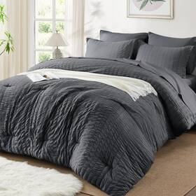 Shus24cf03dg8888 Sunstyle Home Full/queen Comforter Sets 7 Pieces Seersucker Bed In A Bag Lightweight Beddi