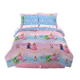 7b0949 Super Mario Girl Princess Peach Gamer Full Size Comforter And Sheets With