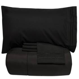 Sweet Home Collection 643462008520 Luxury 5 Piece Bed-in-a-bag Solid Color Comforter And Sheet Set King Black