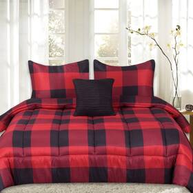 Sweet Home Collection 653078520606 Buffalo Check 4-piece Comforter Set Burgundy/black Full