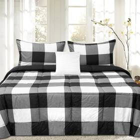 Sweet Home Collection 670221060420 4 Piece Buffalo Plaid Design Black/white Full - Queen