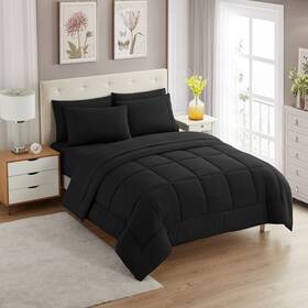 6pc-sht-1pc-cmf-blk-twnxl Sweet Home Collection 5 Piece Comforter Set Bag Solid Color All Season Soft D