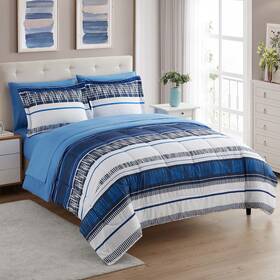 6pc-sht-1pc-cmf-medi-q Sweet Home Collection 7 Piece Comforter Set Bag Solid Color All Season Soft Down Alternative Blanke