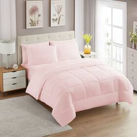 6pc-sht-1pc-cmf-plpnk-f Sweet Home Collection Bed In A Bag 7 Piece Set Down Alternative Comforter Pale Pink Full