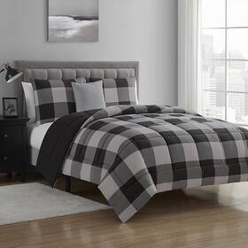 7pc-buff-blkgry-whtsht-k Sweet Home Collection 7 Piece Comforter Set Bag Solid Color All Season Soft Down Alternative Blanke