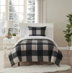 7pc-buff-blkgry-whtsht-t Sweet Home Collection 5 Piece Comforter Set Bed In A Bag Buffalo Check Christmas Print All Season S
