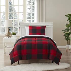 7pc-buff-brgblk-whtsht-t Sweet Home Collection 5 Piece Comforter Set Bed In A Bag Buffalo Check Christmas Print All Season S