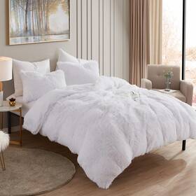 7pc-shag-t-wht-whtsht Sweet Home Collection Twin Faux Fur Comforter Set 5 Piece White Bedding