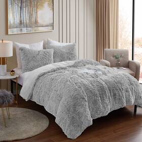 Sweet Home Collection 842491168544 Long Plush Shaggy Comforter Set Silver Queen