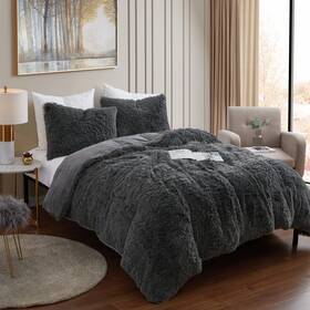 Sweet Home Collection 842491168575 Long Plush Shaggy Comforter Set Dark Gray King