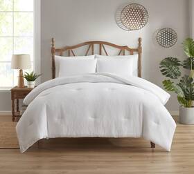 Sweet Home Collection 842491181451 Queen White 3 Piece Waffle Weave Comforter Set Luxurious Bedding Ensemble With E