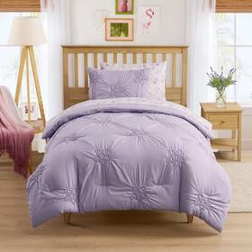 Sweet Home Collection 842491193164 Floral Pintuck Comforter Set Twin Size Bed In A Bag With Sheets Pillowcase