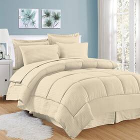 8pc-cmf-bib-k-beige Sweet Home Collection 8 Piece Bed In A Bag With Dobby Stripe Comforter Sheet
