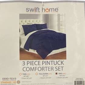 108620-k Swift Home 3-piece Pintuck Comforter And Sham Set King Indigo
