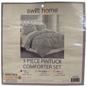 108620-t Swift Home 3 Piece Pintuck Comforter Set Silver Twin