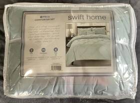Swift Home 840970125002 Comforter King Modern Diamond Pintuck Misty Blue 106x92