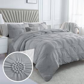 Swift Home 840970151308 Twin/twin Xl Gray Comforter Set - Ruched 3d Floral Pintuck Bedding 2 Pi