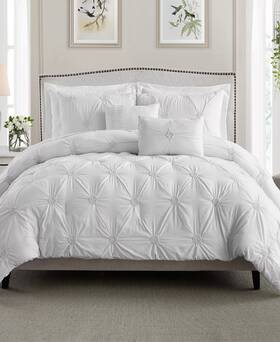 Swift Home 840970151346 Twin / Xl Floral Pintuck White Comforter Set
