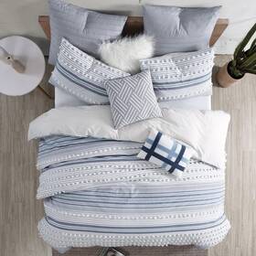 Swift Home 840970169938 Anahita 100% Cotton Clipped Dot Stripe Jacquard 5-piece Bedding Comforter Set