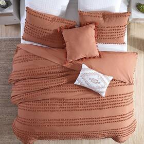 Swift Home 840970169969 Marilla 100% Cotton Clipped Dots Stripes Jacquard 5-piece Bedding Comforter Set