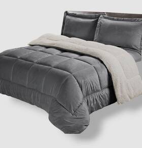 Swift Home 877512006178 Silver Pewter Micromink Sherpa 3-piece Queenft Size Comforter Set