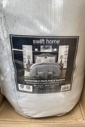 Shcm3-002-kckgr Swift Home Comforter 3pc California King Ultra-soft Grey Faux Fur Reverse Sherpa