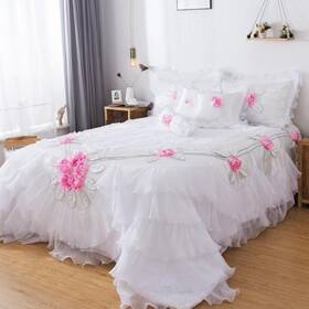 Ma125 Tache Home Fashion Ruffle Floral Lace Satin White Pink Luxury Delicate Rose Comforter Set