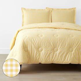 The Company Store 445035895864 Kids Yellow Gingham Organic Cotton Percale Twin/twin Xl Comforter Set