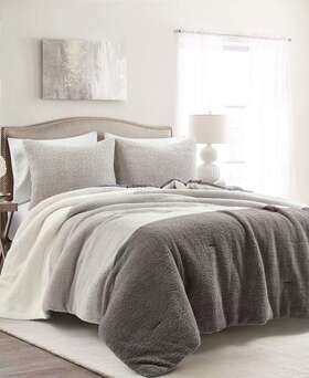 16t007816 The Mountain Home Collection Farmhouse Sherpa Twin 2 Piece Comforter Set Gray