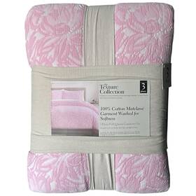 3486cs The Texture Collection 3pc Pink Full/queen Comforter Shams Set Matelasse Cotton