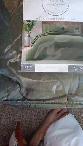 D1505-c7366 Thread Co Soft Washed Twin Bedding Set 5pc Dark Green Comforter Sham Sheets