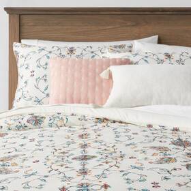 060260129 Threshold New 5-pc Floral Border Print Comforter Bedding Set Blue/pink/yellow