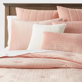 Threshold 191908958798 8pc Luxe Velvet Comforter Set Salmon Pink Queen