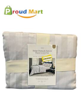 Threshold 197543382752 3pc Luxe Striped Damask Duvet Cover And Sham Set -