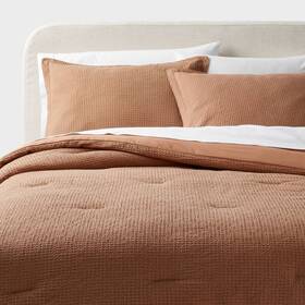 Threshold 197543803516 Twin/twin Extra Long Washed Waffle Weave Comforter And Sham Set Camel