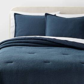 Threshold 197543803578 King Washed Waffle Weave Comforter And Sham Set Navy Blue -