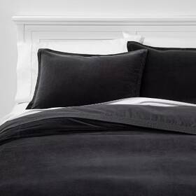 54558817 Threshold Full/queen Solid Cotton Velvet Duvet Cover And Sham Set Dark Gray