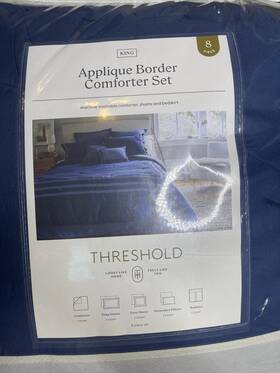78366550 Threshold 8pc Queen Applique Border Comforter Set Navy/blue - Embroidered