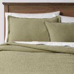 80932052 Threshold Full/queen Washed Waffle Weave Duvet Cover And Sham Set Sage Green