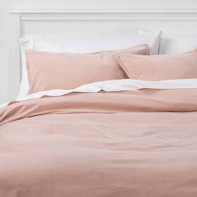 80938208 Threshold Full/queen Solid Velvet Duvet And Sham Set Soft Blush -