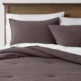 81789275 Threshold Full/queen Space Dyed Cotton Linen Comforter And Sham Set Dark Gray