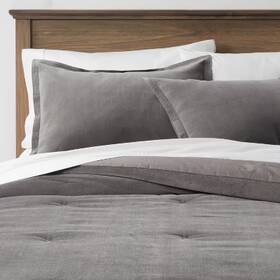 82253586 Threshold King Cotton Velvet Comforter And Sham Set Charcoal -
