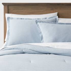 83245083 Threshold Comforter Set Cotton/linen Blend Chambray Texture Blue Twin/twinxl
