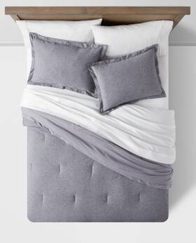 83245084 Threshold King Cotton Linen Chambray Comforter And Sham Set Navy - New