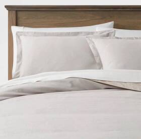 83245099 Threshold Full/queen Linen Chambray Duvet Cover And Sham Set Light Gray New