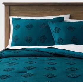 83889473 Threshold King Tufted Diamond Crinkle Comforter And Sham Bedding Set - Teal Blue
